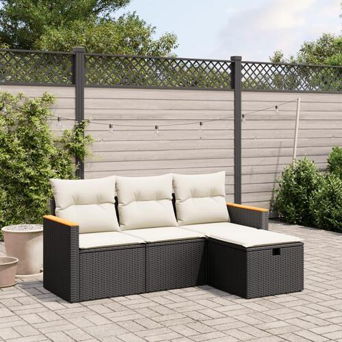 Sofasæt til haven 4 dele med hynder polyrattan sort