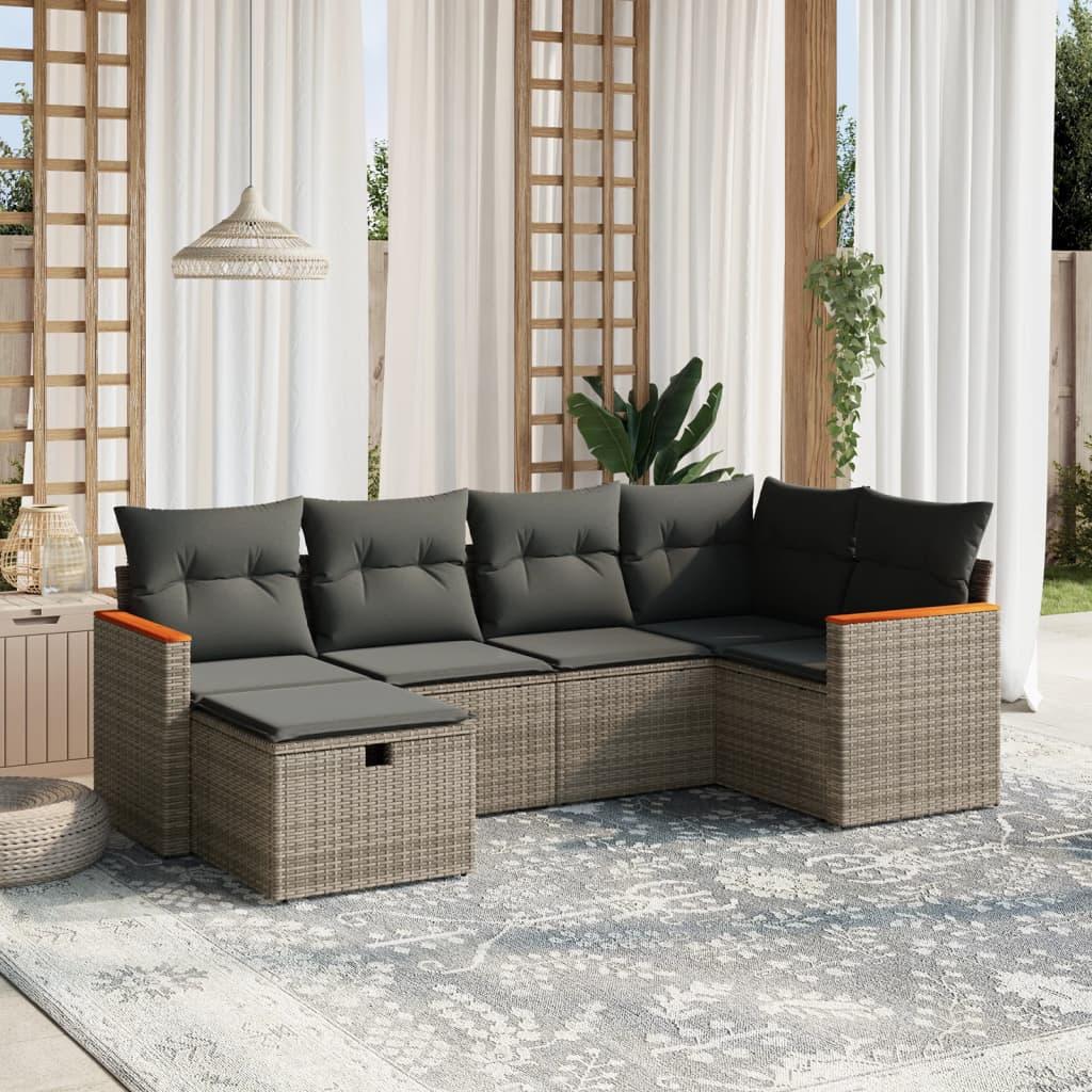 Sofasæt til haven 6 dele med hynder polyrattan grå