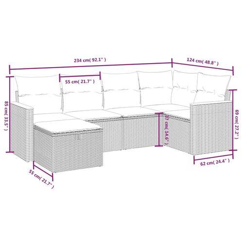 Sofasæt til haven 6 dele med hynder polyrattan grå