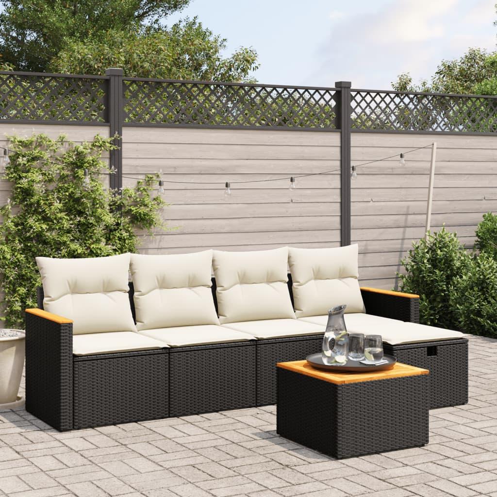 Sofasæt til haven 6 dele med hynder polyrattan sort