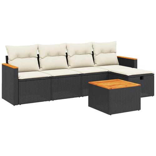 Sofasæt til haven 6 dele med hynder polyrattan sort