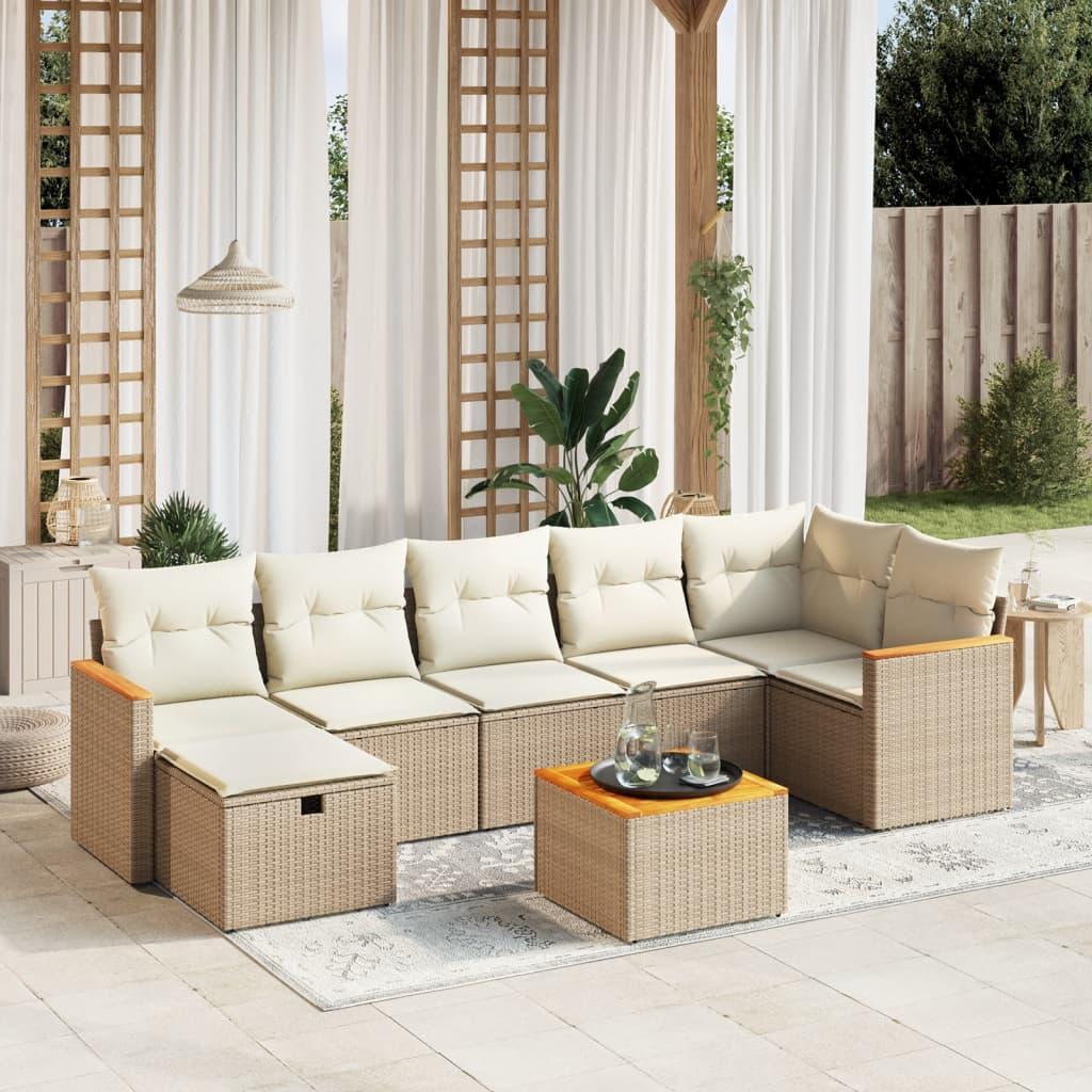 Sofasæt til haven 8 dele med hynder polyrattan beige