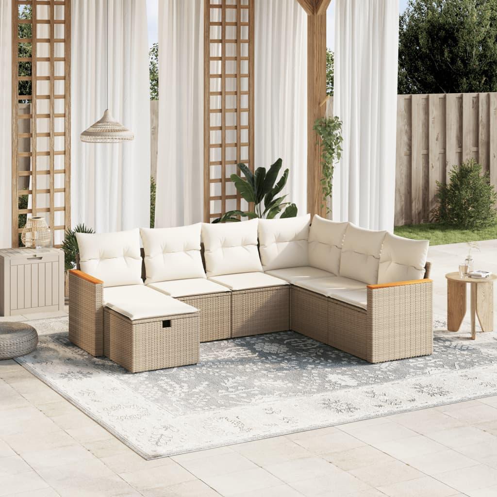 Sofasæt til haven 7 dele med hynder polyrattan beige
