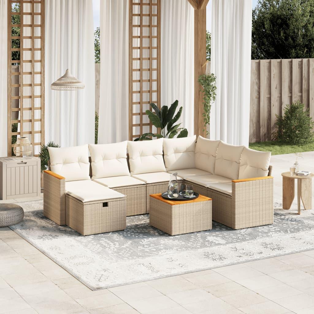 Sofasæt til haven 8 dele med hynder polyrattan beige