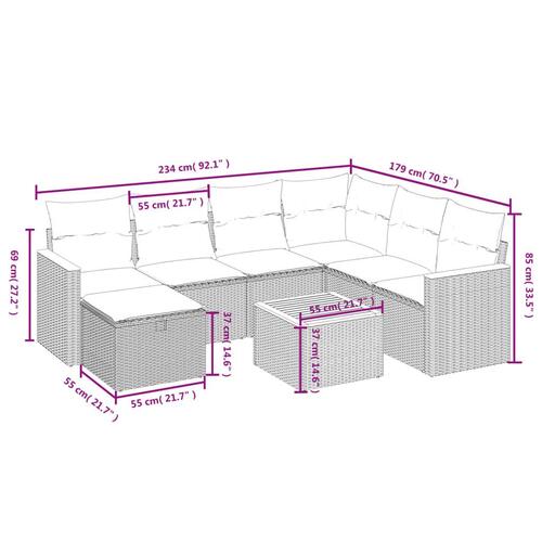 Sofasæt til haven 8 dele med hynder polyrattan beige