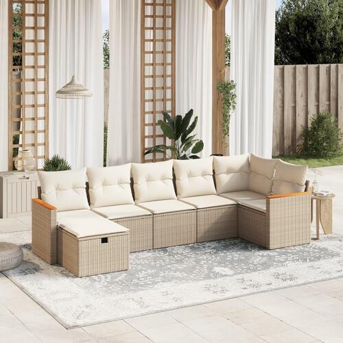 Sofasæt til haven 7 dele med hynder polyrattan beige