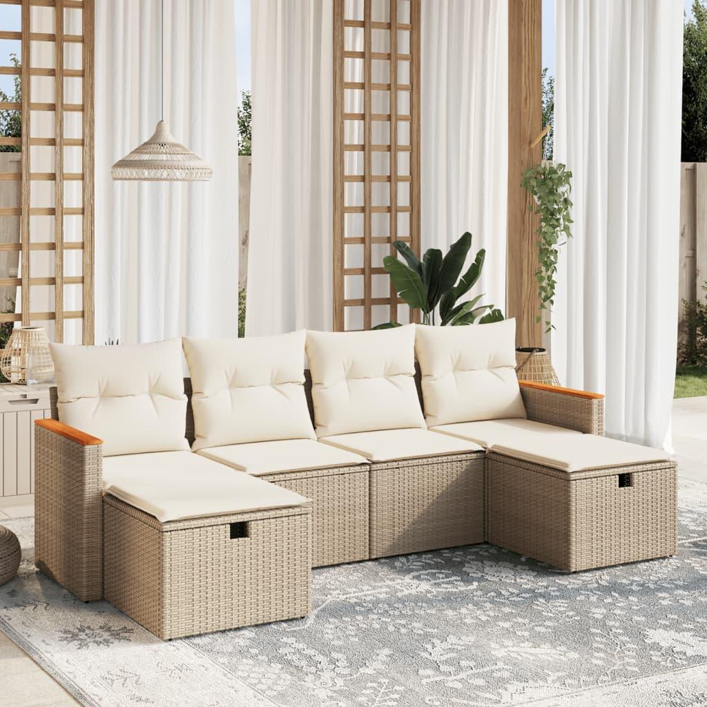 Sofasæt til haven 6 dele med hynder polyrattan beige