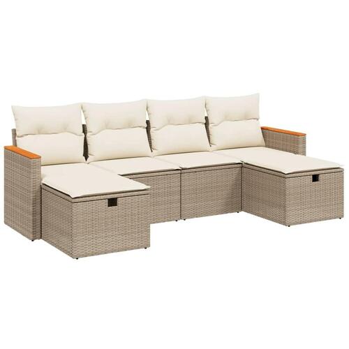 Sofasæt til haven 6 dele med hynder polyrattan beige