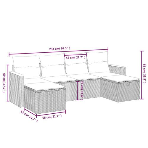 Sofasæt til haven 6 dele med hynder polyrattan beige