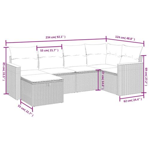 Sofasæt til haven 6 dele med hynder polyrattan beige