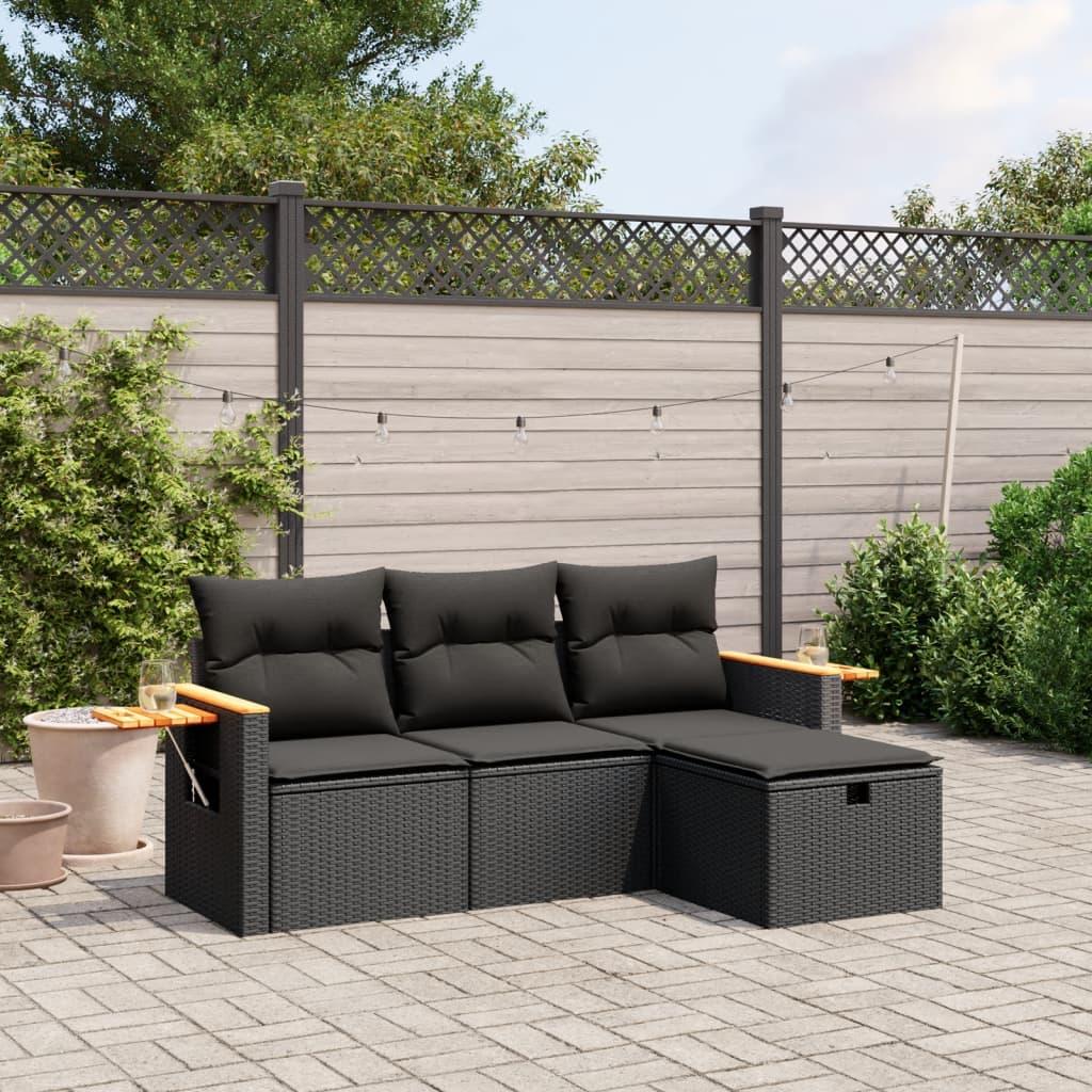 Sofasæt til haven 4 dele med hynder polyrattan sort