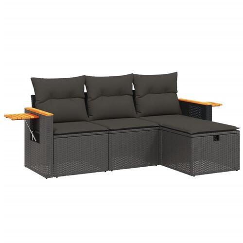 Sofasæt til haven 4 dele med hynder polyrattan sort
