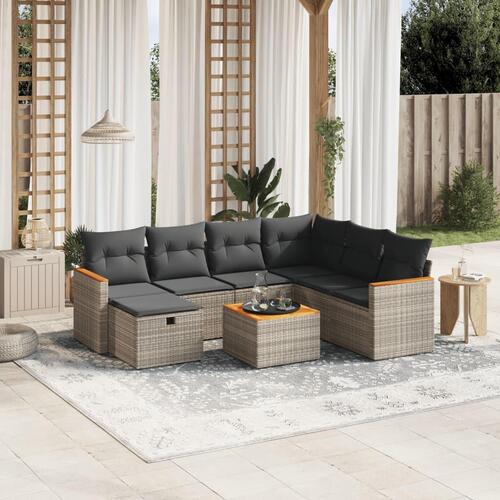 Sofasæt til haven 8 dele med hynder polyrattan grå