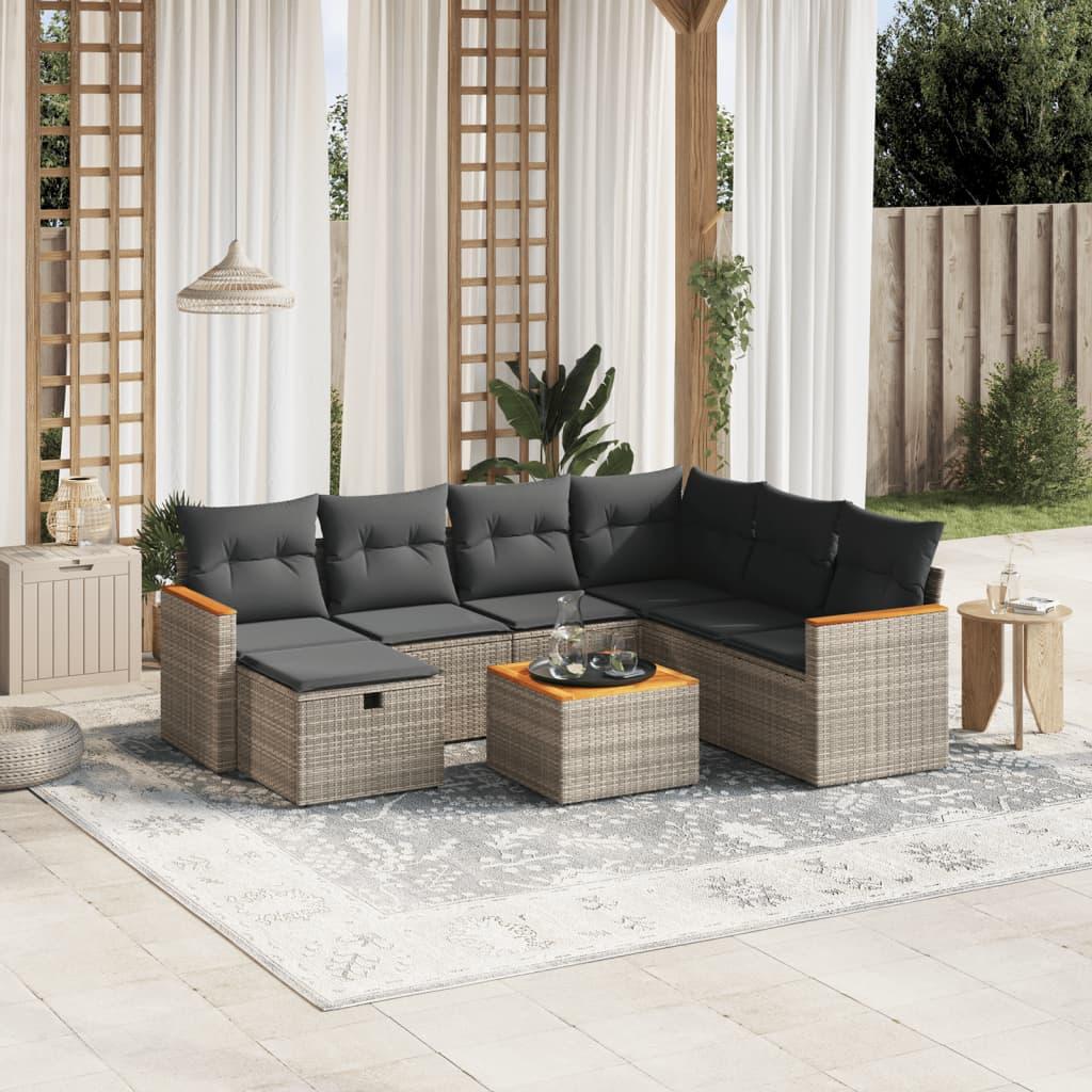 Sofasæt til haven 8 dele med hynder polyrattan grå