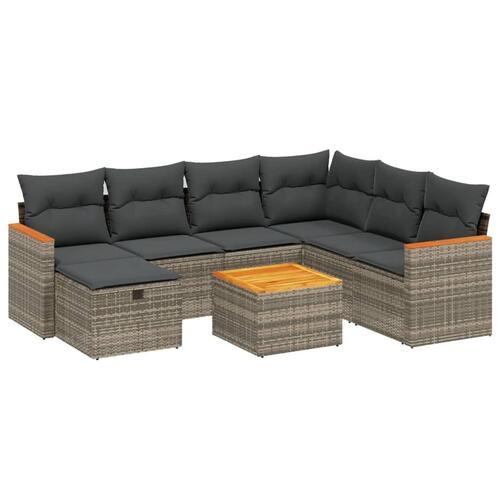 Sofasæt til haven 8 dele med hynder polyrattan grå
