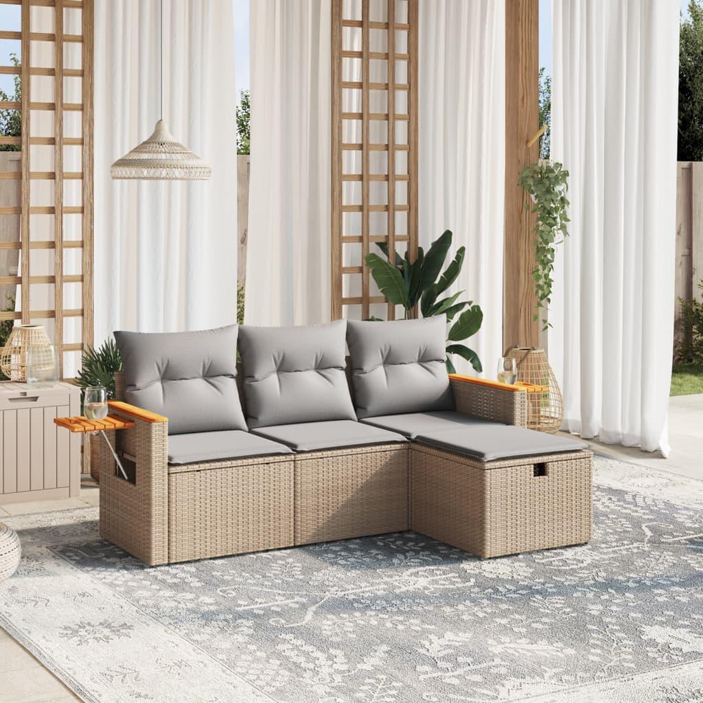 Sofasæt til haven 4 dele med hynder polyrattan beige