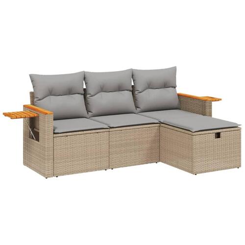Sofasæt til haven 4 dele med hynder polyrattan beige