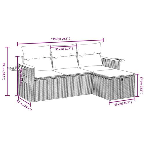Sofasæt til haven 4 dele med hynder polyrattan beige