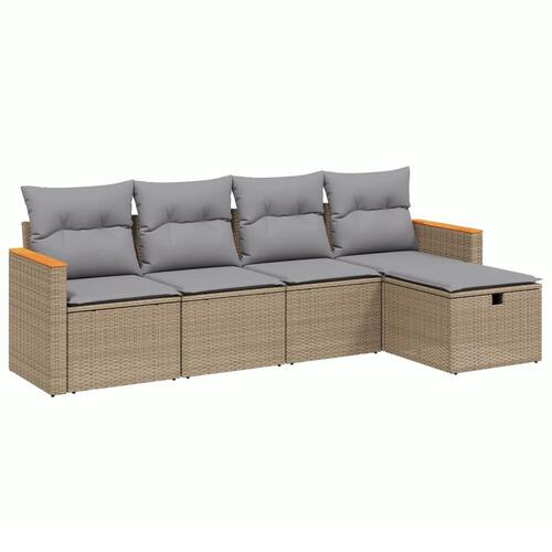 Havesofasæt 5 dele med hynder polyrattan beige