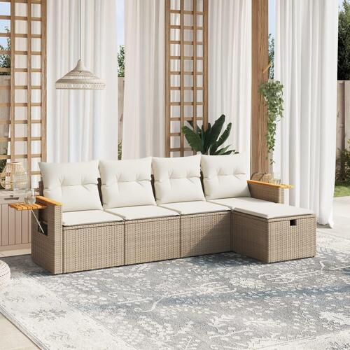 Sofasæt til haven 5 dele med hynder polyrattan beige