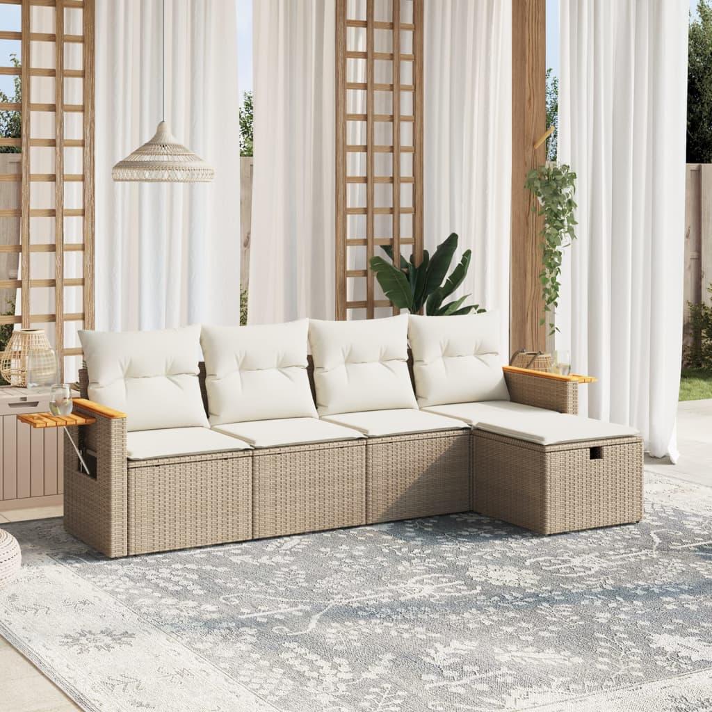 Sofasæt til haven 5 dele med hynder polyrattan beige