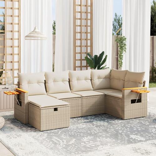 Sofasæt til haven 6 dele med hynder polyrattan beige