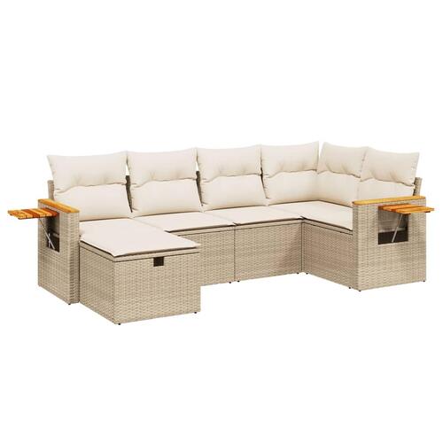 Sofasæt til haven 6 dele med hynder polyrattan beige