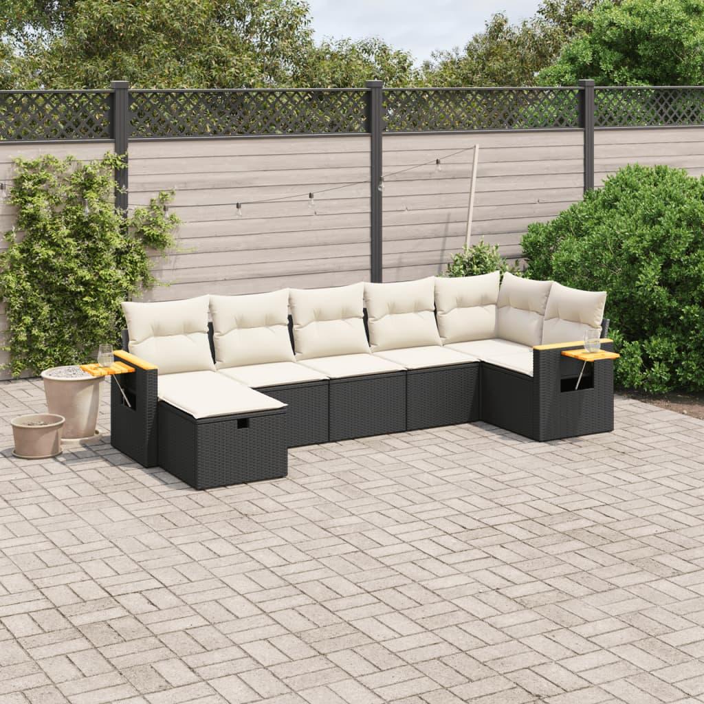 Sofasæt til haven 7 dele med hynder polyrattan sort