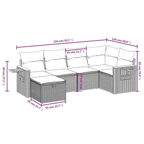 Sofasæt til haven 6 dele med hynder polyrattan sort