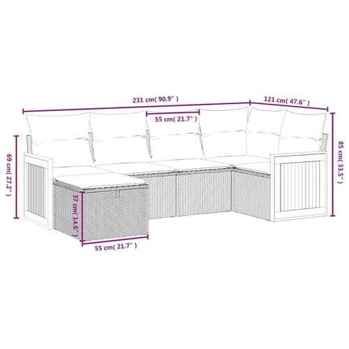 Havesofasæt 6 dele med hynder polyrattan beige