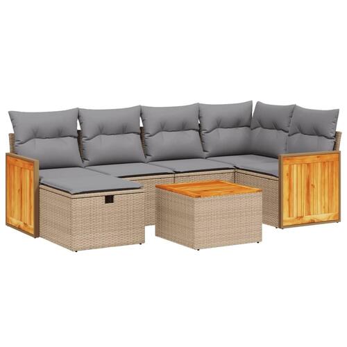 Havesofasæt 7 dele med hynder polyrattan beige