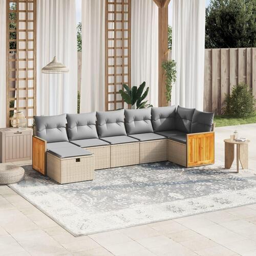 Havesofasæt 7 dele med hynder polyrattan beige