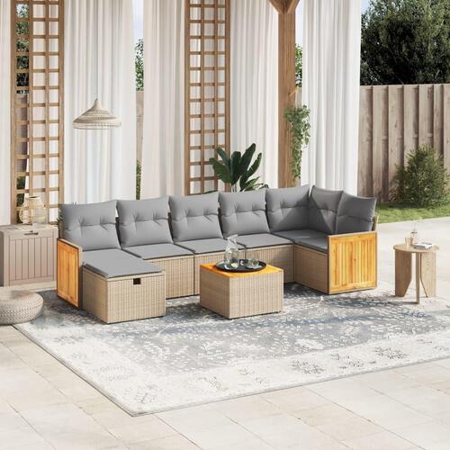 Havesofasæt 8 dele med hynder polyrattan beige
