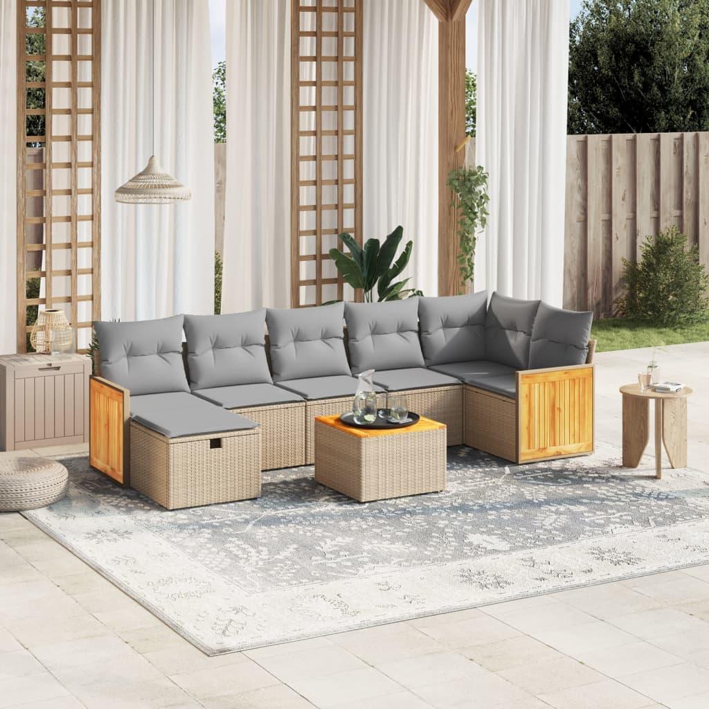 Havesofasæt 8 dele med hynder polyrattan beige