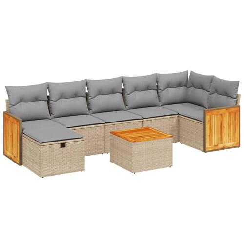 Havesofasæt 8 dele med hynder polyrattan beige