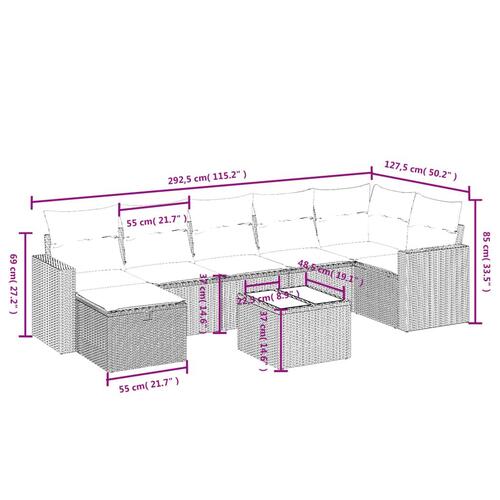 Havesofasæt 7 dele med hynder polyrattan beige