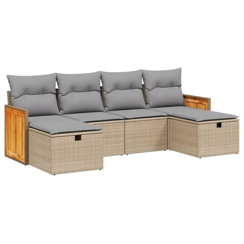 Havesofasæt 6 dele med hynder polyrattan beige