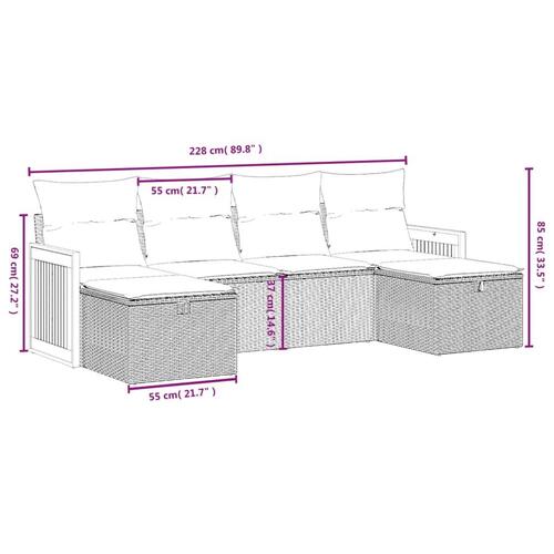 Havesofasæt 6 dele med hynder polyrattan beige
