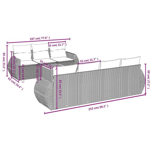 Sofasæt til haven 8 dele med hynder polyrattan sort