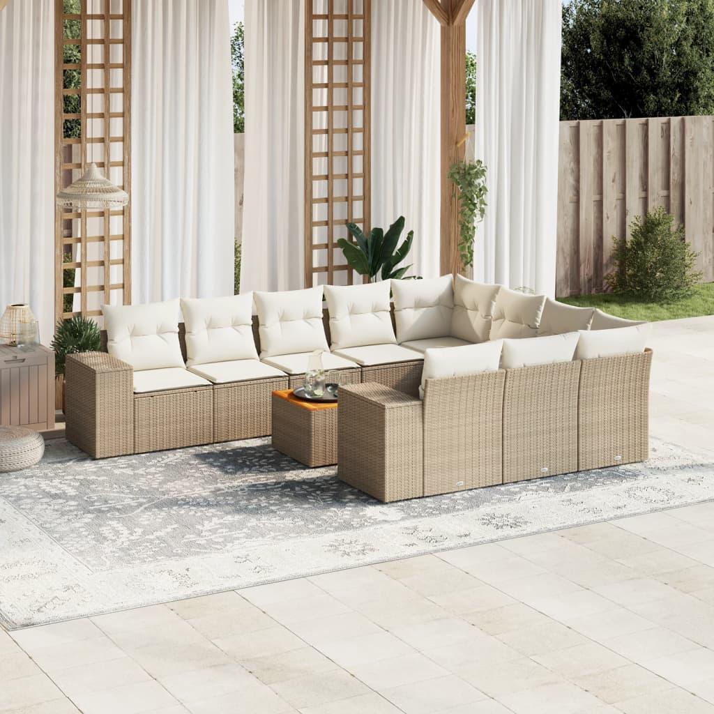 Sofasæt til haven 11 dele med hynder polyrattan beige