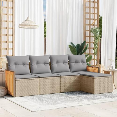 Sofasæt til haven 5 dele med hynder polyrattan beige