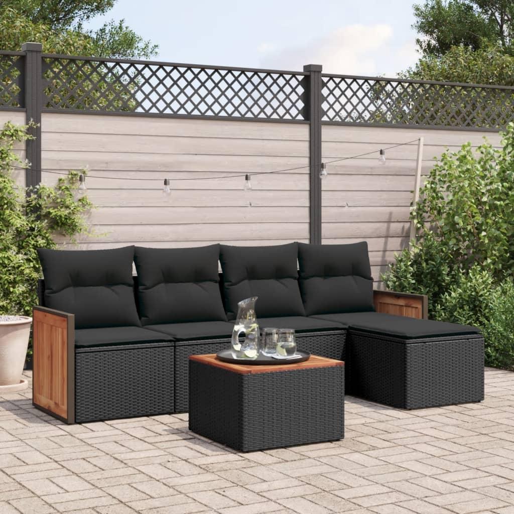 Sofasæt til haven 6 dele med hynder polyrattan sort