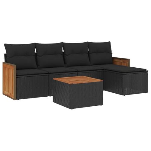 Sofasæt til haven 6 dele med hynder polyrattan sort
