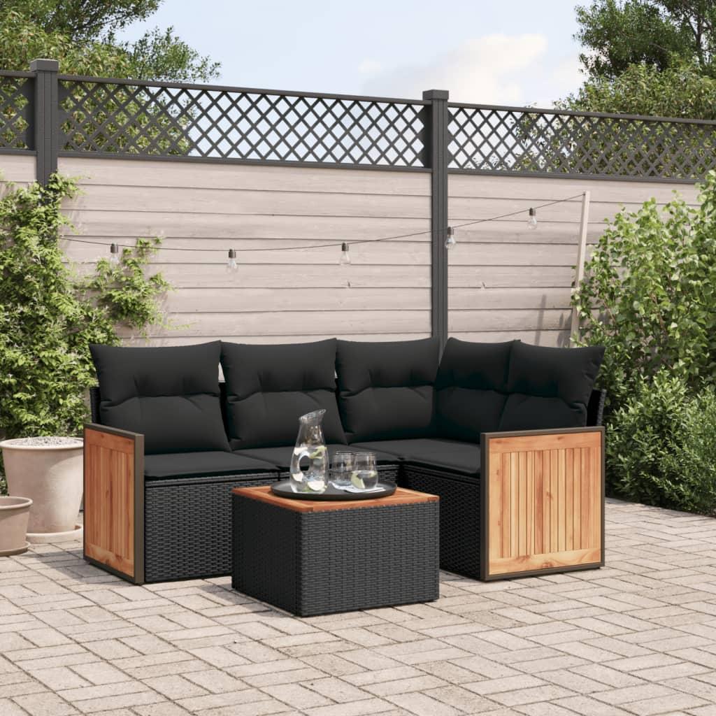 Sofasæt til haven 5 dele med hynder polyrattan sort billede