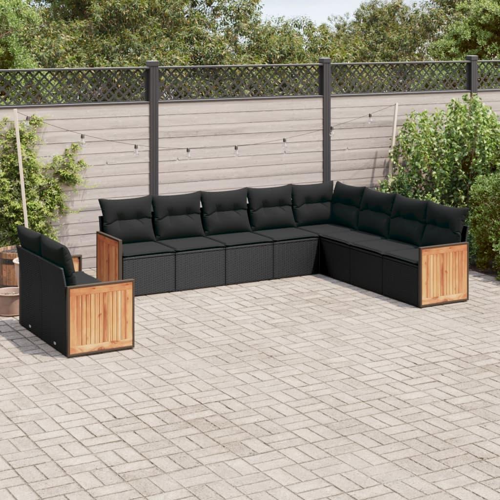 Sofasæt til haven 10 dele med hynder polyrattan sort
