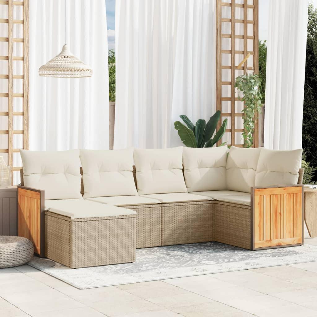 Sofasæt til haven 6 dele med hynder i polyrattan beige