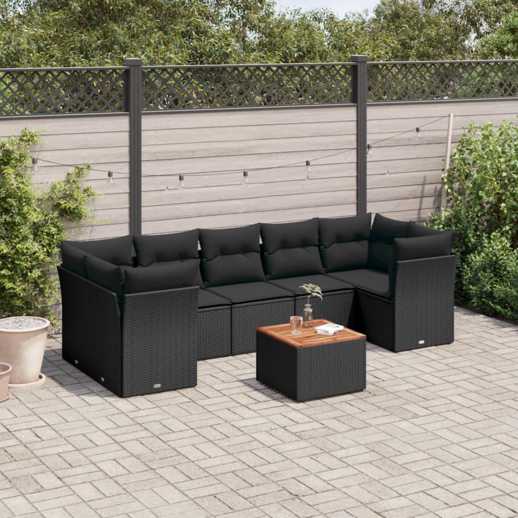 Sofasæt til haven 8 dele med hynder polyrattan sort
