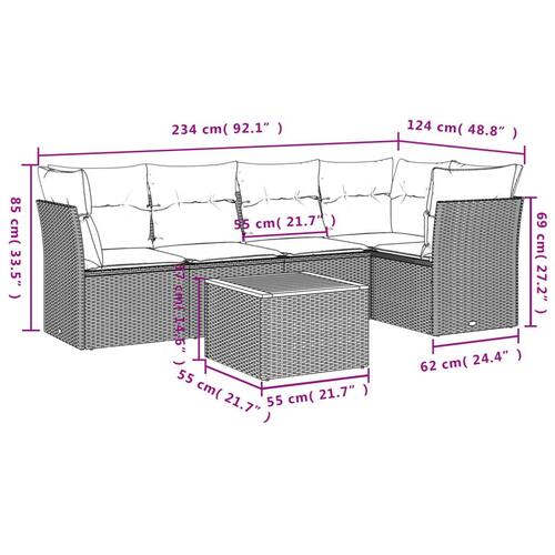 Sofasæt til haven 6 dele med hynder polyrattan beige
