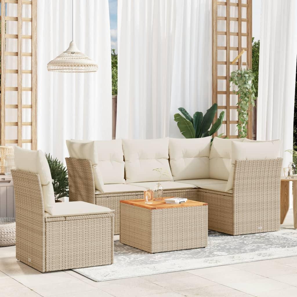 Sofasæt til haven 6 dele med hynder polyrattan beige