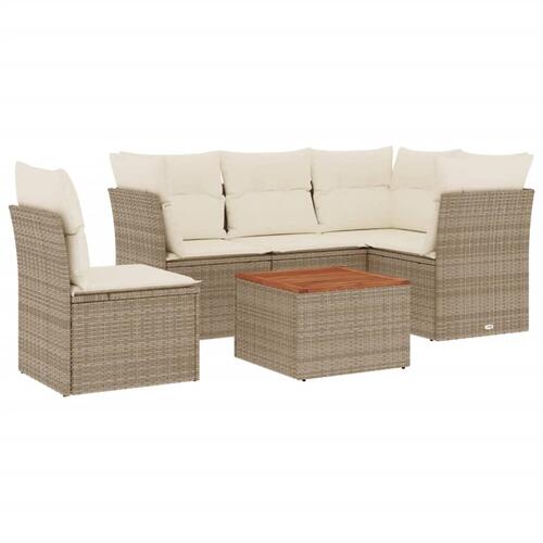 Sofasæt til haven 6 dele med hynder polyrattan beige